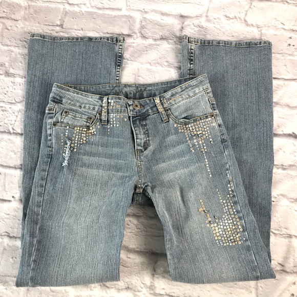Vintage Flares Jeans NWOT Premium Denim Embellished Sequins Cache - Picture 4 of 9